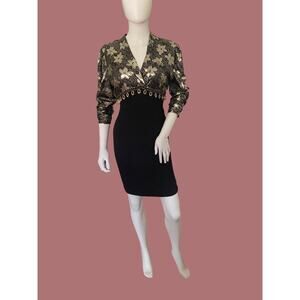 Vintage 80s 1980s Spandex Black Party Dress